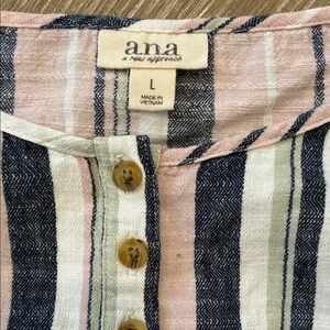 a.n.a Cropped Striped Button-Up Top in Pink, Navy & Cream